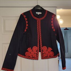 Boden Navy Blazer with Red Embroidery